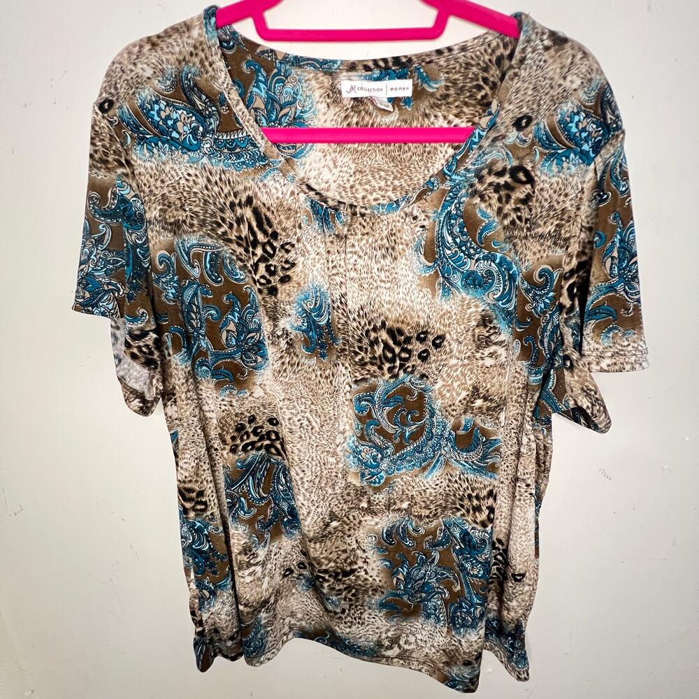 Vintage Y2K JM Collection Woman Animal Print Paisley Top 2X Made USA